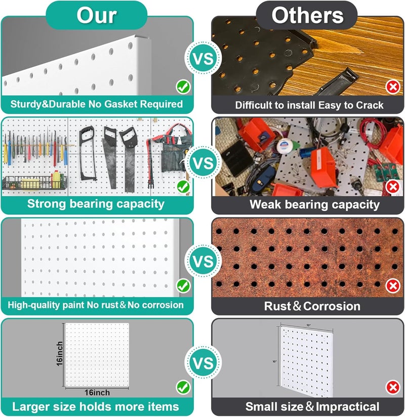 Hogurity Peg Board, 16”×16”Large Heavy Duty Metal Pegboard Panels with Frame White PegBoard Display 4 Packs Peg Boards for Walls, Display, Garage Tool Storage, Office Organization, Craft Room, Kitchen - Image 3